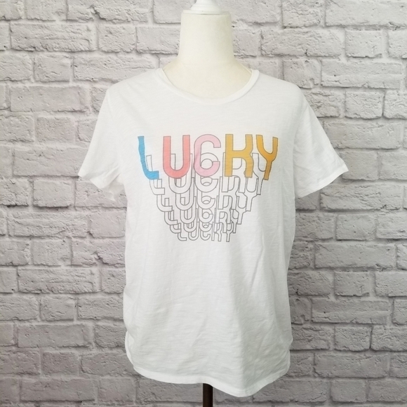 Lucky Brand white Lucky multicolor graphic print t-shirt size L - Picture 3 of 9